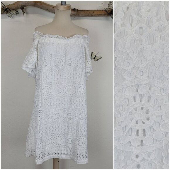 A.N.A. off should eyelet lace shift mini dress - Picture 1 of 12